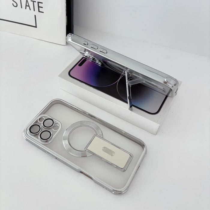 Funda magnética antigolpes con soporte invisible y airbag de cuatro esquinas, chapada en plata de ley Phantom., For iPhone 17 Pro Max, For iPhone 17 Pro, For iPhone 17, For iPhone 16 Pro Max, For iPhone 16 Pro, For iPhone 16