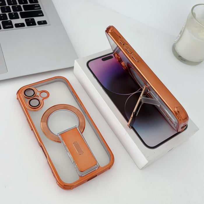 Funda magnética antigolpes con soporte invisible y airbag de cuatro esquinas, chapada en plata de ley Phantom., For iPhone 17 Pro Max, For iPhone 17 Pro, For iPhone 17, For iPhone 16 Pro Max, For iPhone 16 Pro, For iPhone 16