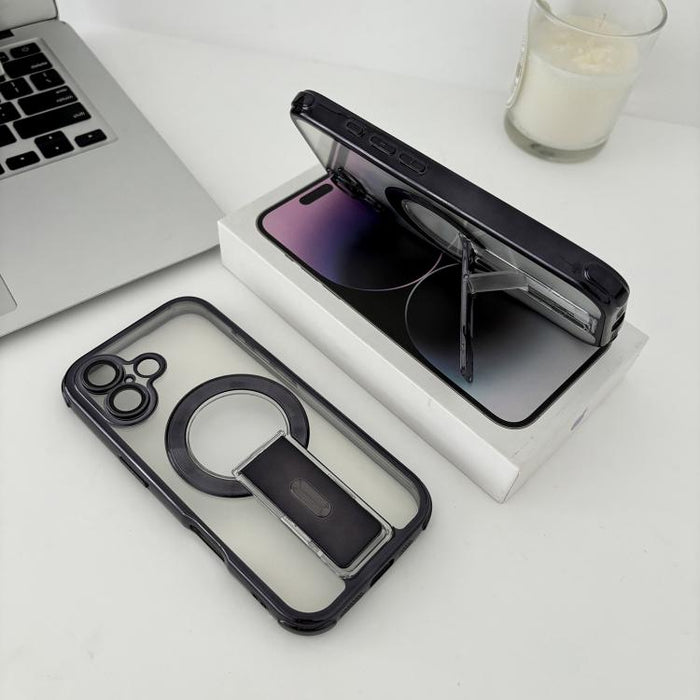 Funda magnética antigolpes con soporte invisible y airbag de cuatro esquinas, chapada en plata de ley Phantom., For iPhone 17 Pro Max, For iPhone 17 Pro, For iPhone 17, For iPhone 16 Pro Max, For iPhone 16 Pro, For iPhone 16