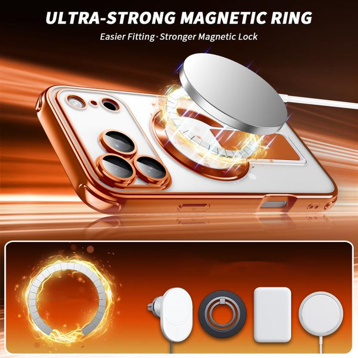 Funda magnética antigolpes con soporte invisible y airbag de cuatro esquinas, chapada en plata de ley Phantom., For iPhone 17 Pro Max, For iPhone 17 Pro, For iPhone 17, For iPhone 16 Pro Max, For iPhone 16 Pro, For iPhone 16