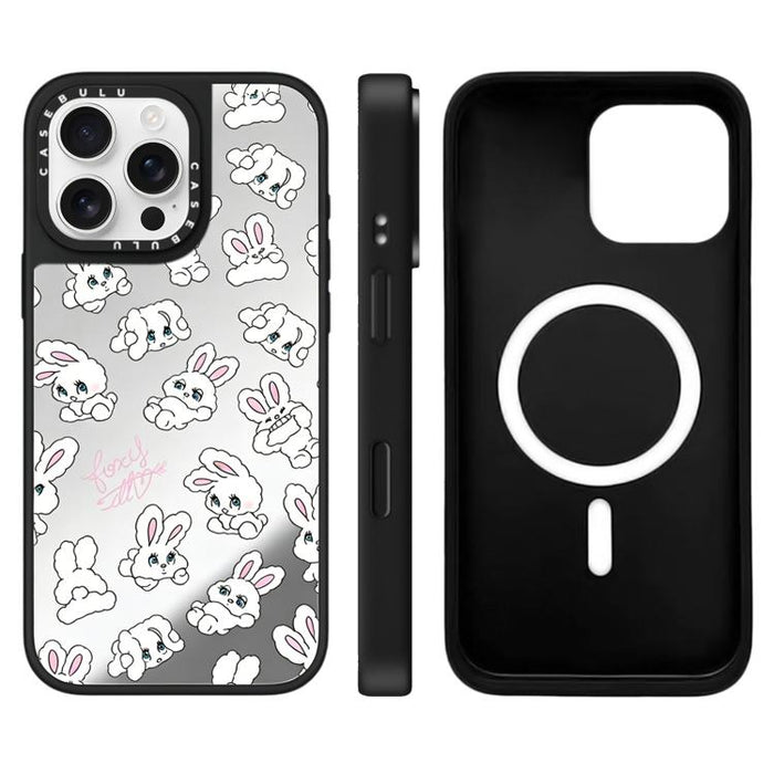 Funda magnética para teléfono con espejo y estampado de la serie Bunny, For iPhone 16 Pro Max, For iPhone 16 Pro, For iPhone 16 Plus, For iPhone 16, For iPhone 15 Pro Max, For iPhone 15 Pro, For iPhone 15 Plus, For iPhone 15