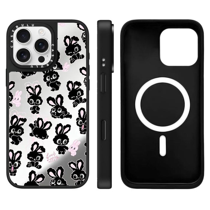 Funda magnética para teléfono con espejo y estampado de la serie Bunny, For iPhone 16 Pro Max, For iPhone 16 Pro, For iPhone 16 Plus, For iPhone 16, For iPhone 15 Pro Max, For iPhone 15 Pro, For iPhone 15 Plus, For iPhone 15