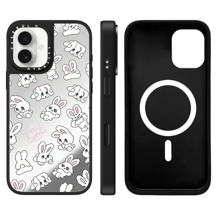 Funda magnética para teléfono con espejo y estampado de la serie Bunny, For iPhone 16 Pro Max, For iPhone 16 Pro, For iPhone 16 Plus, For iPhone 16, For iPhone 15 Pro Max, For iPhone 15 Pro, For iPhone 15 Plus, For iPhone 15