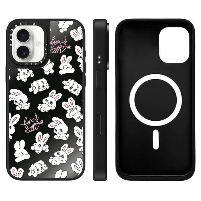 Funda magnética para teléfono con espejo y estampado de la serie Bunny, For iPhone 16 Pro Max, For iPhone 16 Pro, For iPhone 16 Plus, For iPhone 16, For iPhone 15 Pro Max, For iPhone 15 Pro, For iPhone 15 Plus, For iPhone 15
