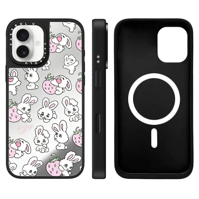 Funda magnética para teléfono con espejo y estampado de la serie Bunny, For iPhone 16 Pro Max, For iPhone 16 Pro, For iPhone 16 Plus, For iPhone 16, For iPhone 15 Pro Max, For iPhone 15 Pro, For iPhone 15 Plus, For iPhone 15