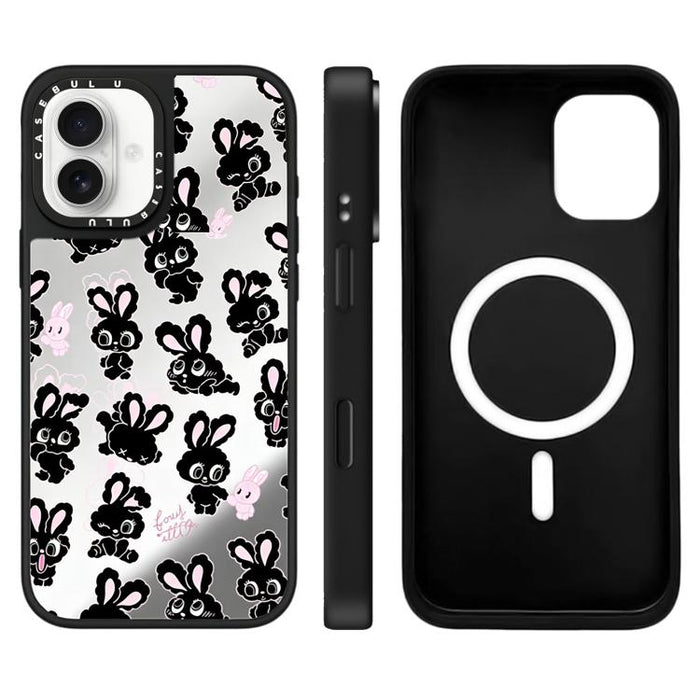 Funda magnética para teléfono con espejo y estampado de la serie Bunny, For iPhone 16 Pro Max, For iPhone 16 Pro, For iPhone 16 Plus, For iPhone 16, For iPhone 15 Pro Max, For iPhone 15 Pro, For iPhone 15 Plus, For iPhone 15