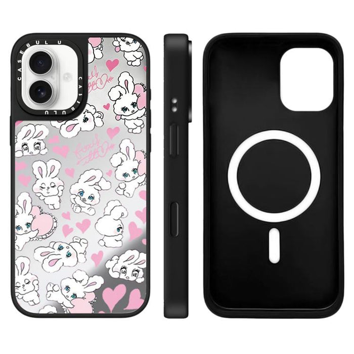 Funda magnética para teléfono con espejo y estampado de la serie Bunny, For iPhone 16 Pro Max, For iPhone 16 Pro, For iPhone 16 Plus, For iPhone 16, For iPhone 15 Pro Max, For iPhone 15 Pro, For iPhone 15 Plus, For iPhone 15