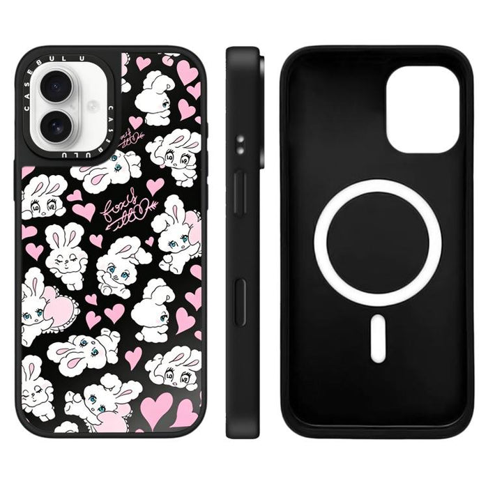 Funda magnética para teléfono con espejo y estampado de la serie Bunny, For iPhone 16 Pro Max, For iPhone 16 Pro, For iPhone 16 Plus, For iPhone 16, For iPhone 15 Pro Max, For iPhone 15 Pro, For iPhone 15 Plus, For iPhone 15
