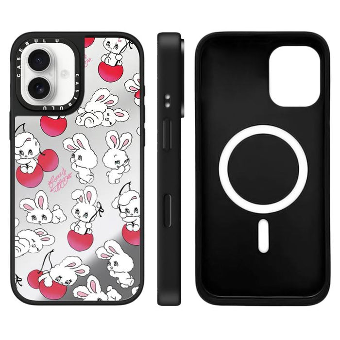 Funda magnética para teléfono con espejo y estampado de la serie Bunny, For iPhone 16 Pro Max, For iPhone 16 Pro, For iPhone 16 Plus, For iPhone 16, For iPhone 15 Pro Max, For iPhone 15 Pro, For iPhone 15 Plus, For iPhone 15