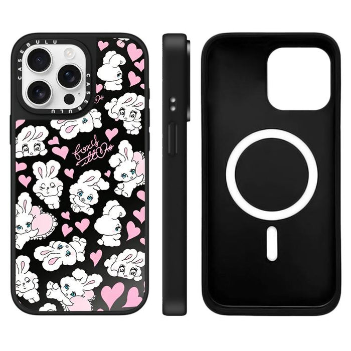 Funda magnética para teléfono con espejo y estampado de la serie Bunny, For iPhone 16 Pro Max, For iPhone 16 Pro, For iPhone 16 Plus, For iPhone 16, For iPhone 15 Pro Max, For iPhone 15 Pro, For iPhone 15 Plus, For iPhone 15