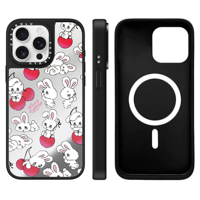 Funda magnética para teléfono con espejo y estampado de la serie Bunny, For iPhone 16 Pro Max, For iPhone 16 Pro, For iPhone 16 Plus, For iPhone 16, For iPhone 15 Pro Max, For iPhone 15 Pro, For iPhone 15 Plus, For iPhone 15