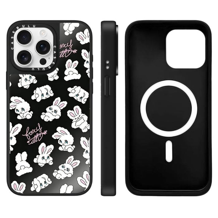 Funda magnética para teléfono con espejo y estampado de la serie Bunny, For iPhone 16 Pro Max, For iPhone 16 Pro, For iPhone 16 Plus, For iPhone 16, For iPhone 15 Pro Max, For iPhone 15 Pro, For iPhone 15 Plus, For iPhone 15