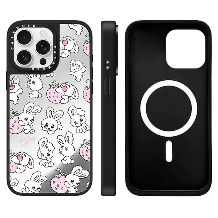 Funda magnética para teléfono con espejo y estampado de la serie Bunny, For iPhone 16 Pro Max, For iPhone 16 Pro, For iPhone 16 Plus, For iPhone 16, For iPhone 15 Pro Max, For iPhone 15 Pro, For iPhone 15 Plus, For iPhone 15