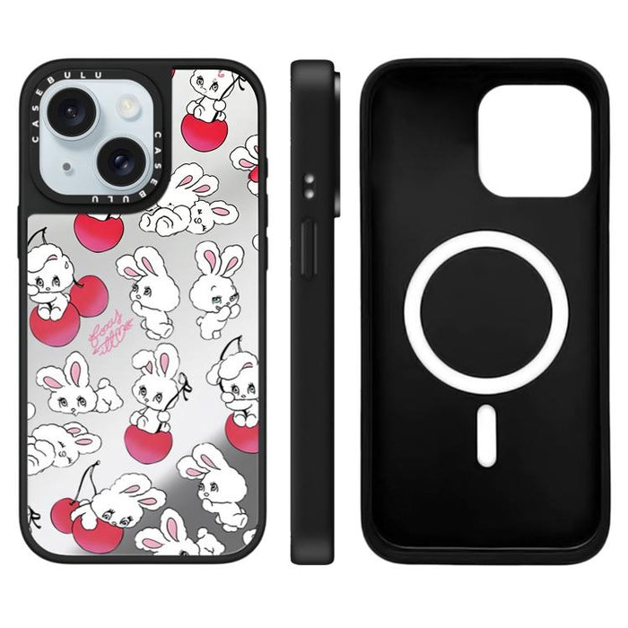 Funda magnética para teléfono con espejo y estampado de la serie Bunny, For iPhone 16 Pro Max, For iPhone 16 Pro, For iPhone 16 Plus, For iPhone 16, For iPhone 15 Pro Max, For iPhone 15 Pro, For iPhone 15 Plus, For iPhone 15
