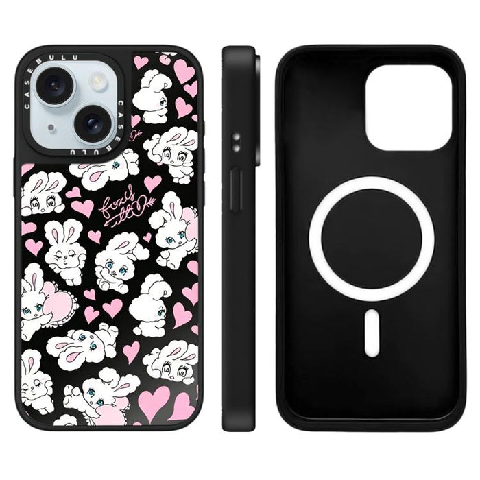 Funda magnética para teléfono con espejo y estampado de la serie Bunny, For iPhone 16 Pro Max, For iPhone 16 Pro, For iPhone 16 Plus, For iPhone 16, For iPhone 15 Pro Max, For iPhone 15 Pro, For iPhone 15 Plus, For iPhone 15