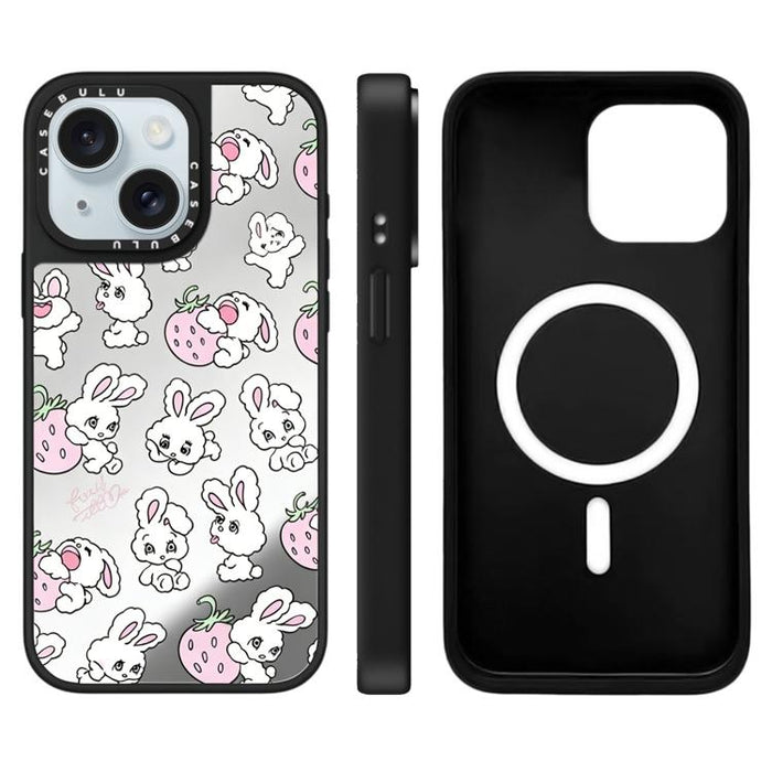 Funda magnética para teléfono con espejo y estampado de la serie Bunny, For iPhone 16 Pro Max, For iPhone 16 Pro, For iPhone 16 Plus, For iPhone 16, For iPhone 15 Pro Max, For iPhone 15 Pro, For iPhone 15 Plus, For iPhone 15
