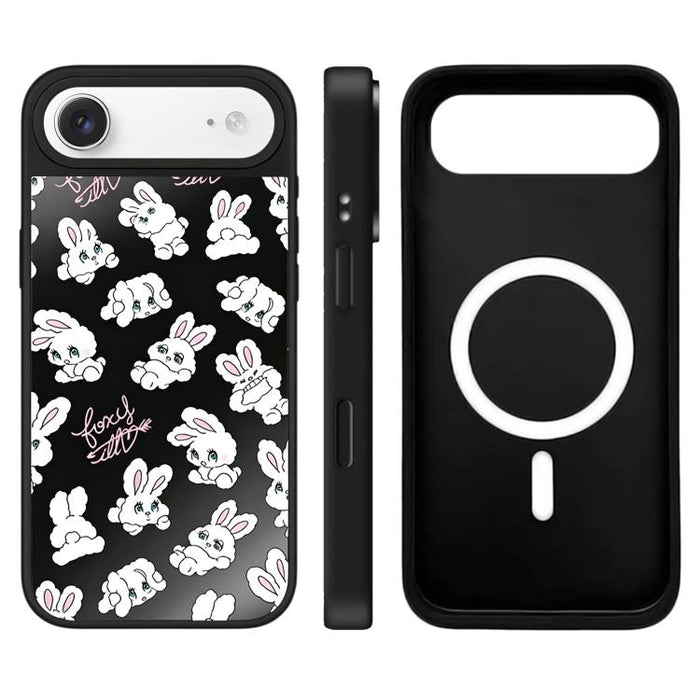 Funda magnética para teléfono con espejo y botón de control de cámara con estampado de la serie Bunny, For iPhone 17 Pro Max, For iPhone 17 Pro, For iPhone 17, For iPhone Air