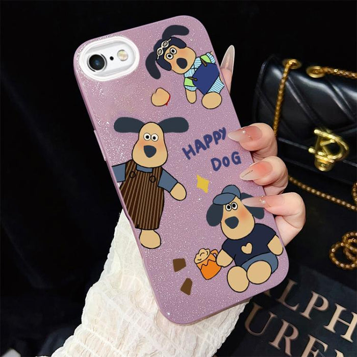 Funda híbrida para teléfono IMD con estampado de perro feliz y purpurina, PC y TPU, For iPhone 11 Pro Max, For iPhone 11, For iPhone 11 Pro, For iPhone XS / X, For iPhone XR, For iPhone XS Max, For iPhone 8 Plus / 7 Plus, For iPhone 6 Plus / 6s Plus   ...