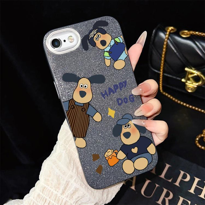 Funda híbrida para teléfono IMD con estampado de perro feliz y purpurina, PC y TPU, For iPhone 11 Pro Max, For iPhone 11, For iPhone 11 Pro, For iPhone XS / X, For iPhone XR, For iPhone XS Max, For iPhone 8 Plus / 7 Plus, For iPhone 6 Plus / 6s Plus   ...