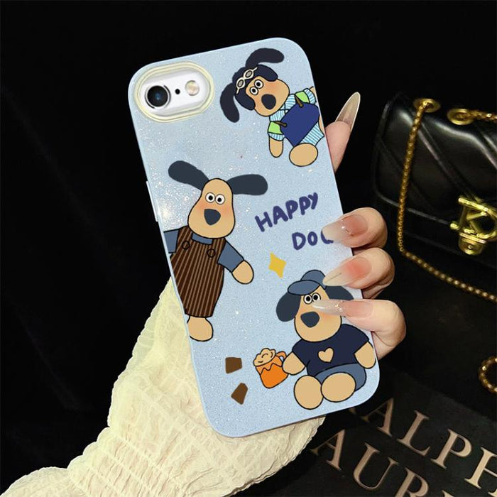 Funda híbrida para teléfono IMD con estampado de perro feliz y purpurina, PC y TPU, For iPhone 11 Pro Max, For iPhone 11, For iPhone 11 Pro, For iPhone XS / X, For iPhone XR, For iPhone XS Max, For iPhone 8 Plus / 7 Plus, For iPhone 6 Plus / 6s Plus   ...