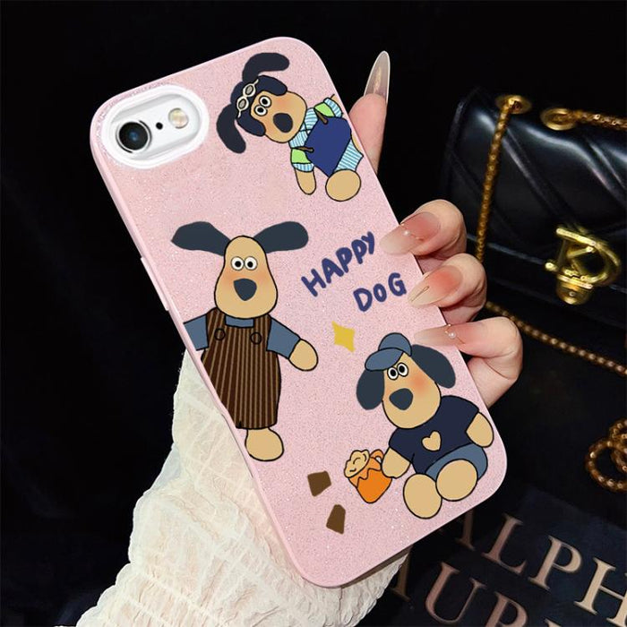 Funda híbrida para teléfono IMD con estampado de perro feliz y purpurina, PC y TPU, For iPhone 11 Pro Max, For iPhone 11, For iPhone 11 Pro, For iPhone XS / X, For iPhone XR, For iPhone XS Max, For iPhone 8 Plus / 7 Plus, For iPhone 6 Plus / 6s Plus   ...