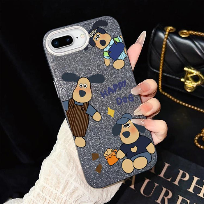 Funda híbrida para teléfono IMD con estampado de perro feliz y purpurina, PC y TPU, For iPhone 11 Pro Max, For iPhone 11, For iPhone 11 Pro, For iPhone XS / X, For iPhone XR, For iPhone XS Max, For iPhone 8 Plus / 7 Plus, For iPhone 6 Plus / 6s Plus   ...