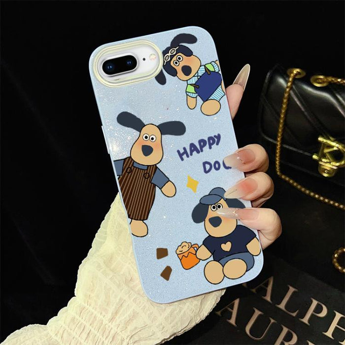Funda híbrida para teléfono IMD con estampado de perro feliz y purpurina, PC y TPU, For iPhone 11 Pro Max, For iPhone 11, For iPhone 11 Pro, For iPhone XS / X, For iPhone XR, For iPhone XS Max, For iPhone 8 Plus / 7 Plus, For iPhone 6 Plus / 6s Plus   ...