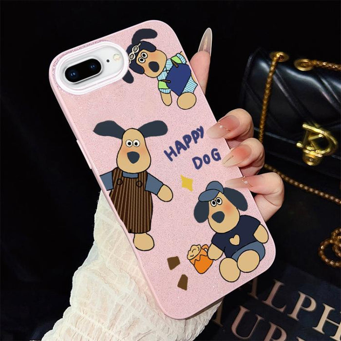 Funda híbrida para teléfono IMD con estampado de perro feliz y purpurina, PC y TPU, For iPhone 11 Pro Max, For iPhone 11, For iPhone 11 Pro, For iPhone XS / X, For iPhone XR, For iPhone XS Max, For iPhone 8 Plus / 7 Plus, For iPhone 6 Plus / 6s Plus   ...