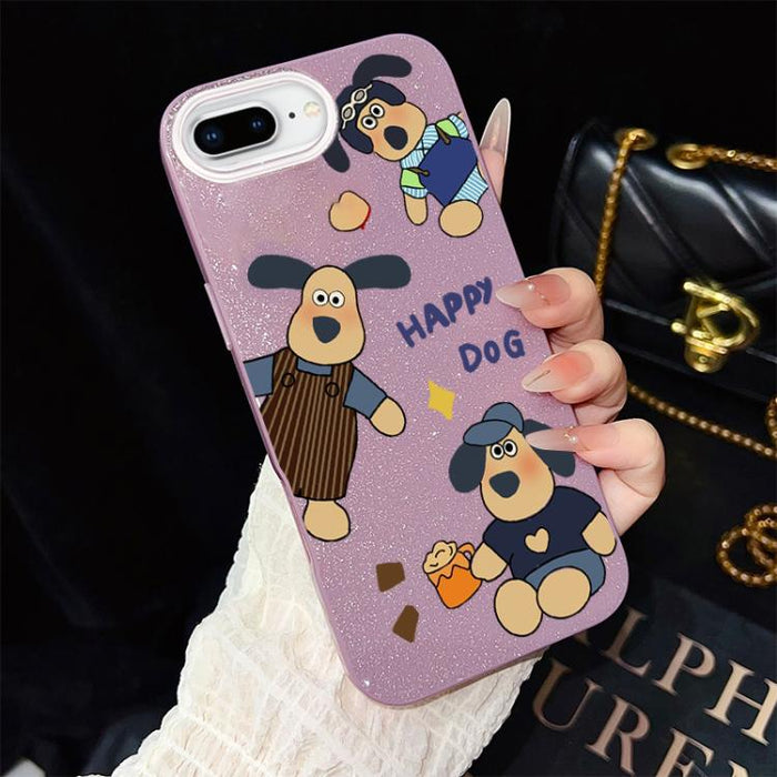 Funda híbrida para teléfono IMD con estampado de perro feliz y purpurina, PC y TPU, For iPhone 11 Pro Max, For iPhone 11, For iPhone 11 Pro, For iPhone XS / X, For iPhone XR, For iPhone XS Max, For iPhone 8 Plus / 7 Plus, For iPhone 6 Plus / 6s Plus   ...