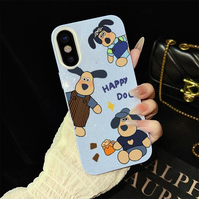 Funda híbrida para teléfono IMD con estampado de perro feliz y purpurina, PC y TPU, For iPhone 11 Pro Max, For iPhone 11, For iPhone 11 Pro, For iPhone XS / X, For iPhone XR, For iPhone XS Max, For iPhone 8 Plus / 7 Plus, For iPhone 6 Plus / 6s Plus   ...