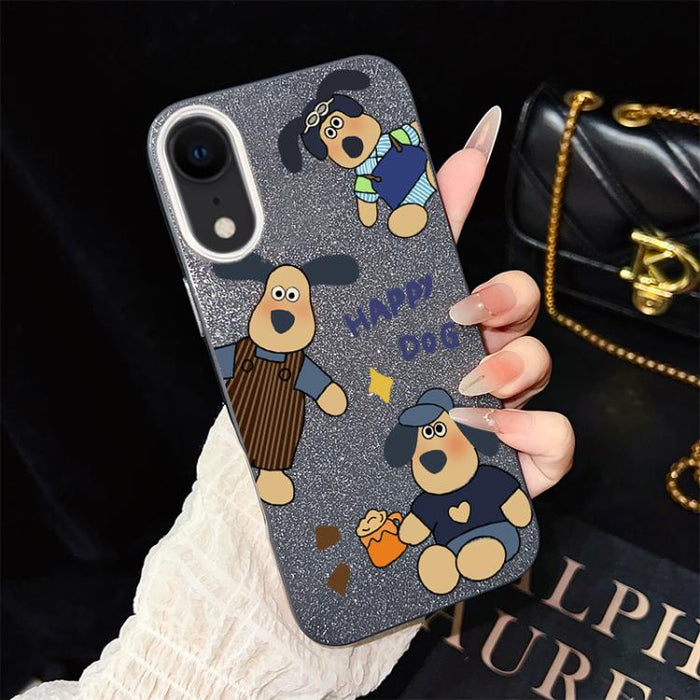 Funda híbrida para teléfono IMD con estampado de perro feliz y purpurina, PC y TPU, For iPhone 11 Pro Max, For iPhone 11, For iPhone 11 Pro, For iPhone XS / X, For iPhone XR, For iPhone XS Max, For iPhone 8 Plus / 7 Plus, For iPhone 6 Plus / 6s Plus   ...
