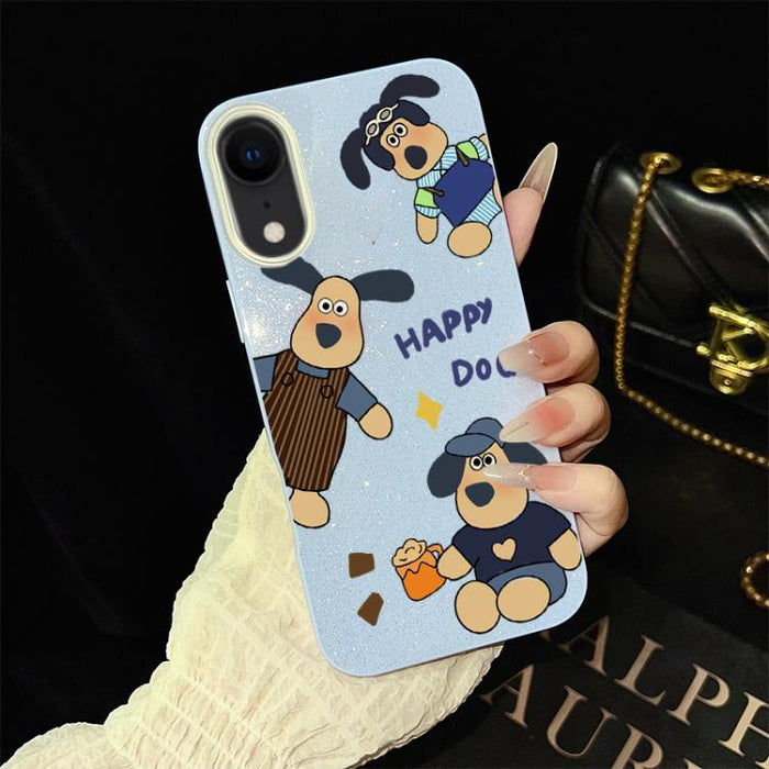 Funda híbrida para teléfono IMD con estampado de perro feliz y purpurina, PC y TPU, For iPhone 11 Pro Max, For iPhone 11, For iPhone 11 Pro, For iPhone XS / X, For iPhone XR, For iPhone XS Max, For iPhone 8 Plus / 7 Plus, For iPhone 6 Plus / 6s Plus   ...
