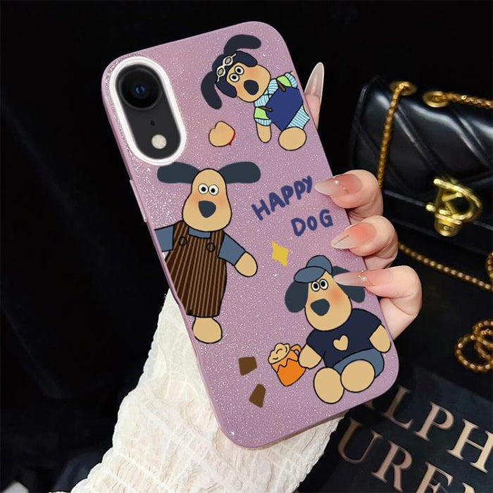 Funda híbrida para teléfono IMD con estampado de perro feliz y purpurina, PC y TPU, For iPhone 11 Pro Max, For iPhone 11, For iPhone 11 Pro, For iPhone XS / X, For iPhone XR, For iPhone XS Max, For iPhone 8 Plus / 7 Plus, For iPhone 6 Plus / 6s Plus   ...