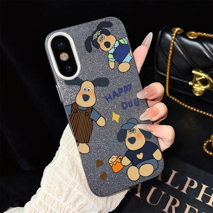 Funda híbrida para teléfono IMD con estampado de perro feliz y purpurina, PC y TPU, For iPhone 11 Pro Max, For iPhone 11, For iPhone 11 Pro, For iPhone XS / X, For iPhone XR, For iPhone XS Max, For iPhone 8 Plus / 7 Plus, For iPhone 6 Plus / 6s Plus   ...