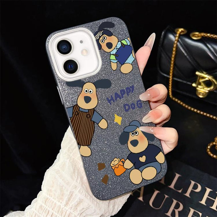 Funda híbrida para teléfono IMD con estampado de perro feliz y purpurina, PC y TPU, For iPhone 11 Pro Max, For iPhone 11, For iPhone 11 Pro, For iPhone XS / X, For iPhone XR, For iPhone XS Max, For iPhone 8 Plus / 7 Plus, For iPhone 6 Plus / 6s Plus   ...