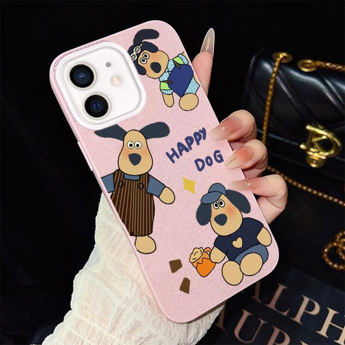 Funda híbrida para teléfono IMD con estampado de perro feliz y purpurina, PC y TPU, For iPhone 11 Pro Max, For iPhone 11, For iPhone 11 Pro, For iPhone XS / X, For iPhone XR, For iPhone XS Max, For iPhone 8 Plus / 7 Plus, For iPhone 6 Plus / 6s Plus   ...