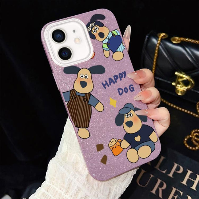 Funda híbrida para teléfono IMD con estampado de perro feliz y purpurina, PC y TPU, For iPhone 11 Pro Max, For iPhone 11, For iPhone 11 Pro, For iPhone XS / X, For iPhone XR, For iPhone XS Max, For iPhone 8 Plus / 7 Plus, For iPhone 6 Plus / 6s Plus   ...