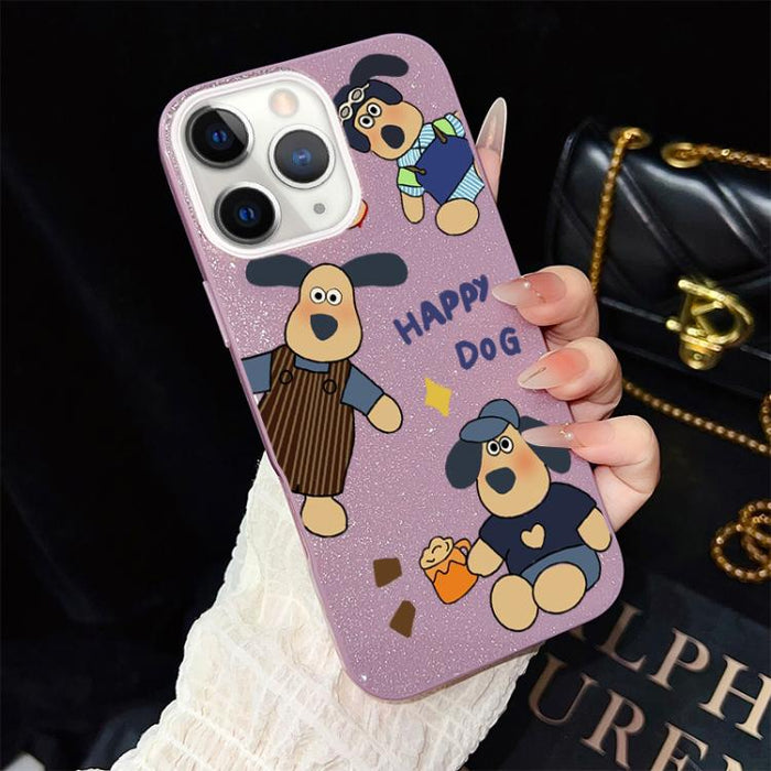 Funda híbrida para teléfono IMD con estampado de perro feliz y purpurina, PC y TPU, For iPhone 11 Pro Max, For iPhone 11, For iPhone 11 Pro, For iPhone XS / X, For iPhone XR, For iPhone XS Max, For iPhone 8 Plus / 7 Plus, For iPhone 6 Plus / 6s Plus   ...