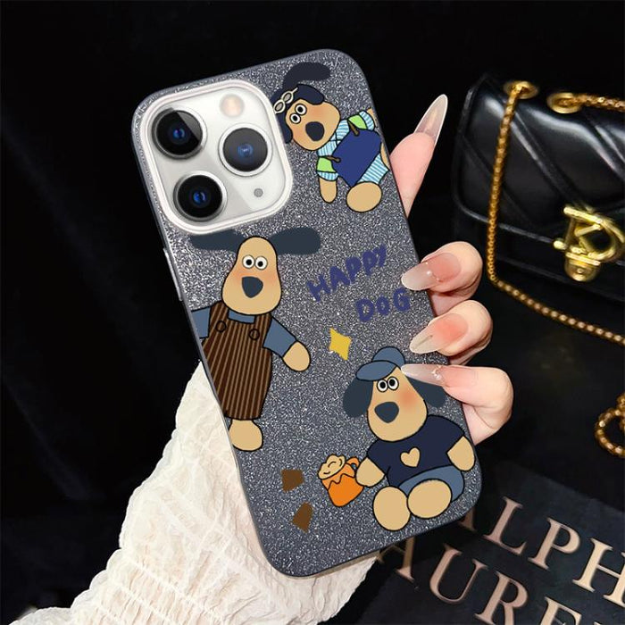 Funda híbrida para teléfono IMD con estampado de perro feliz y purpurina, PC y TPU, For iPhone 11 Pro Max, For iPhone 11, For iPhone 11 Pro, For iPhone XS / X, For iPhone XR, For iPhone XS Max, For iPhone 8 Plus / 7 Plus, For iPhone 6 Plus / 6s Plus   ...