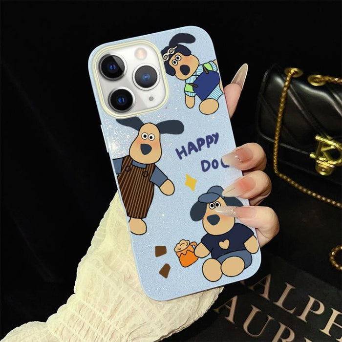 Funda híbrida para teléfono IMD con estampado de perro feliz y purpurina, PC y TPU, For iPhone 11 Pro Max, For iPhone 11, For iPhone 11 Pro, For iPhone XS / X, For iPhone XR, For iPhone XS Max, For iPhone 8 Plus / 7 Plus, For iPhone 6 Plus / 6s Plus   ...