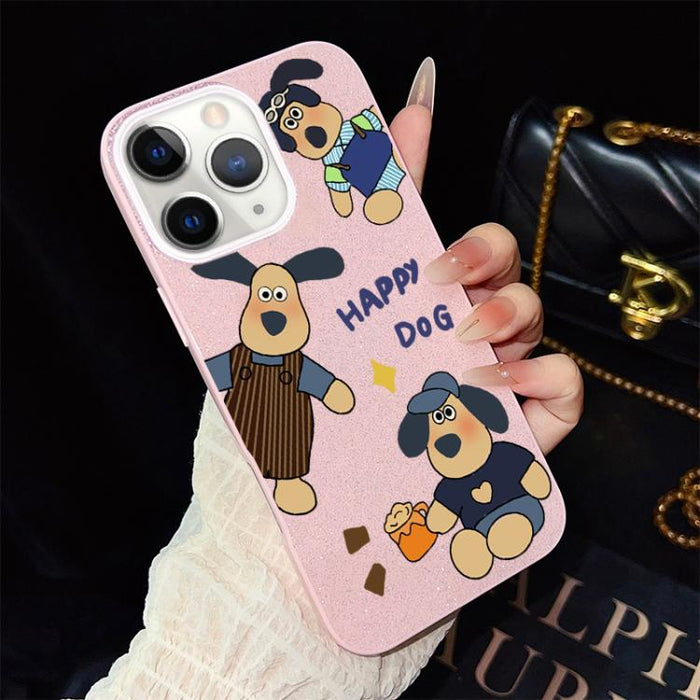 Funda híbrida para teléfono IMD con estampado de perro feliz y purpurina, PC y TPU, For iPhone 11 Pro Max, For iPhone 11, For iPhone 11 Pro, For iPhone XS / X, For iPhone XR, For iPhone XS Max, For iPhone 8 Plus / 7 Plus, For iPhone 6 Plus / 6s Plus   ...
