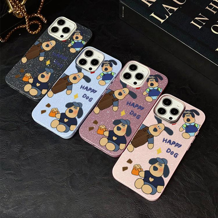 Funda híbrida para teléfono IMD con estampado de perro feliz y purpurina, PC y TPU, For iPhone 11 Pro Max, For iPhone 11, For iPhone 11 Pro, For iPhone XS / X, For iPhone XR, For iPhone XS Max, For iPhone 8 Plus / 7 Plus, For iPhone 6 Plus / 6s Plus   ...