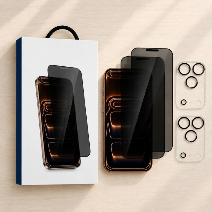 XDcase 2 pares de protectores de pantalla de vidrio templado anti-mirada + protector de lente serigrafiado, For iPhone 17 Pro Max, For iPhone 17 Pro, For iPhone 17, For iPhone Air