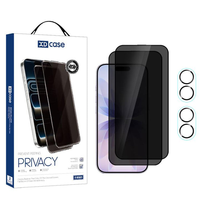 XDcase 2 pares de protectores de pantalla de vidrio templado anti-mirada + protector de lente serigrafiado, For iPhone 17 Pro Max, For iPhone 17 Pro, For iPhone 17, For iPhone Air