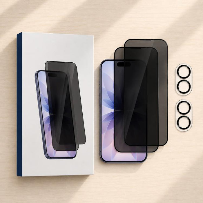 XDcase 2 pares de protectores de pantalla de vidrio templado anti-mirada + protector de lente serigrafiado, For iPhone 17 Pro Max, For iPhone 17 Pro, For iPhone 17, For iPhone Air