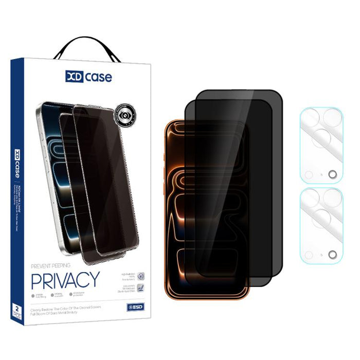 XDcase 2 pares de protectores de pantalla de vidrio templado anti-mirada + protector de lente transparente, For iPhone 17 Pro Max, For iPhone 17 Pro, For iPhone 17, For iPhone Air