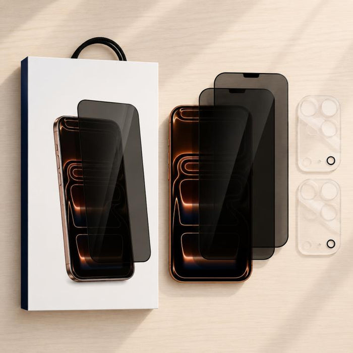 XDcase 2 pares de protectores de pantalla de vidrio templado anti-mirada + protector de lente transparente, For iPhone 17 Pro Max, For iPhone 17 Pro, For iPhone 17, For iPhone Air