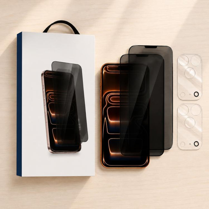 XDcase 2 pares de protectores de pantalla de vidrio templado anti-mirada + protector de lente transparente, For iPhone 17 Pro Max, For iPhone 17 Pro, For iPhone 17, For iPhone Air