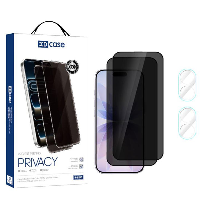 XDcase 2 pares de protectores de pantalla de vidrio templado anti-mirada + protector de lente transparente, For iPhone 17 Pro Max, For iPhone 17 Pro, For iPhone 17, For iPhone Air