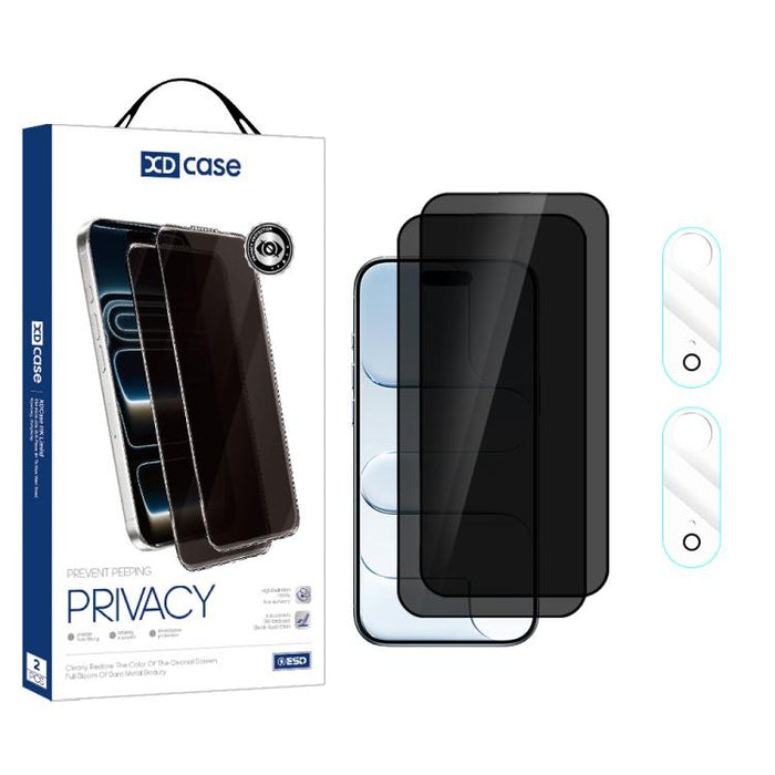 XDcase 2 pares de protectores de pantalla de vidrio templado anti-mirada + protector de lente transparente, For iPhone 17 Pro Max, For iPhone 17 Pro, For iPhone 17, For iPhone Air